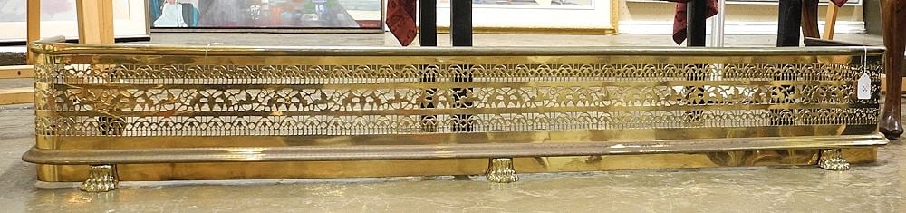 Georgian Brass Fire Curb with Hoof Feet Approximately 61"L.: Georgian Brass Fire Curb with Hoof Feet Approximately 61"L.