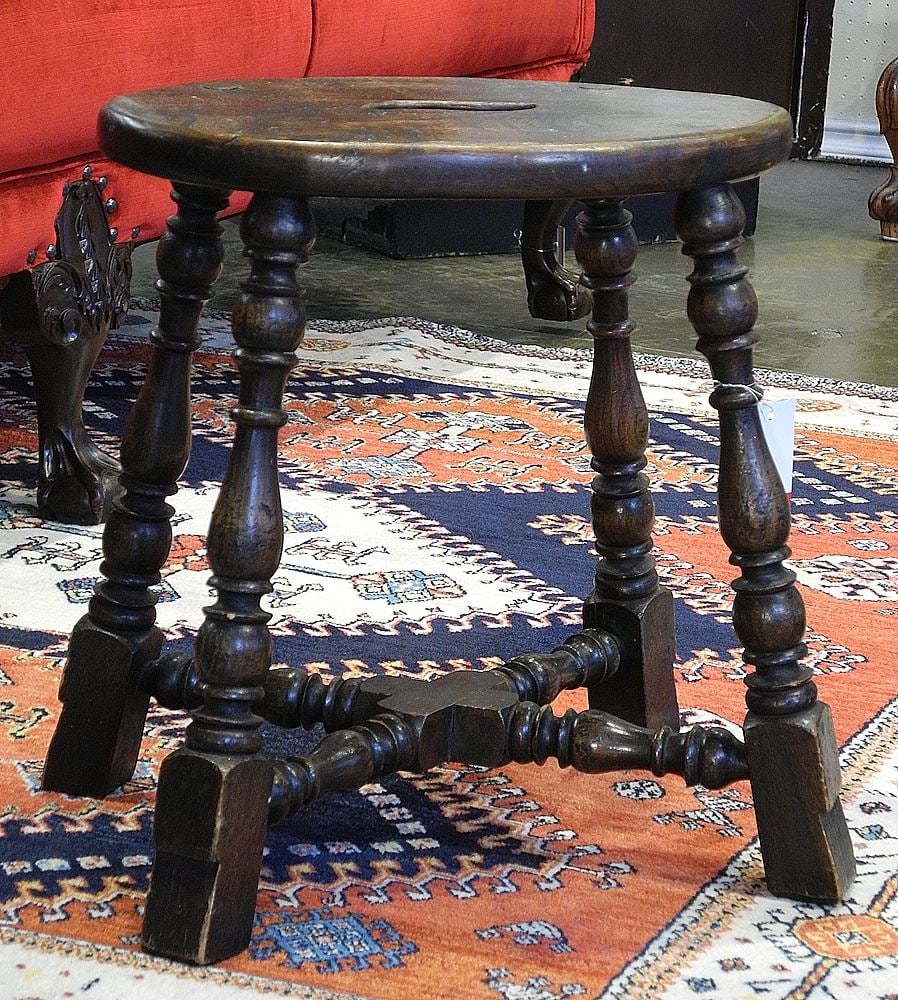 Antique Oval Turned & Jointed Stool, 15 3/4"h.: Antique Oval Turned & Jointed Stool, 15 3/4"h.