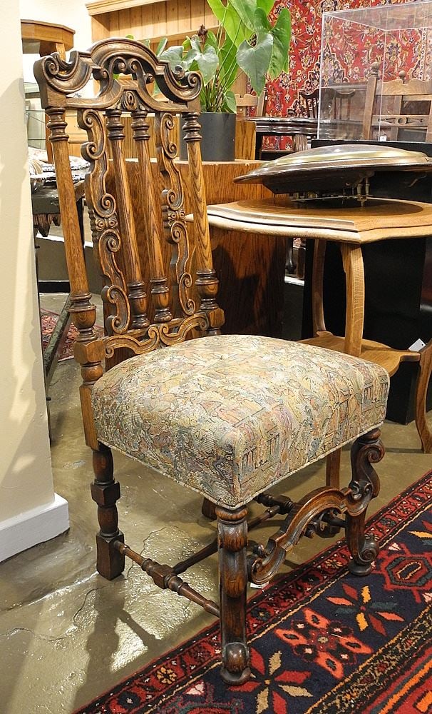 Three Carved Oak Chairs, 38 3/8" - 49 1/2".: Three Carved Oak Chairs, 38 3/8" - 49 1/2".