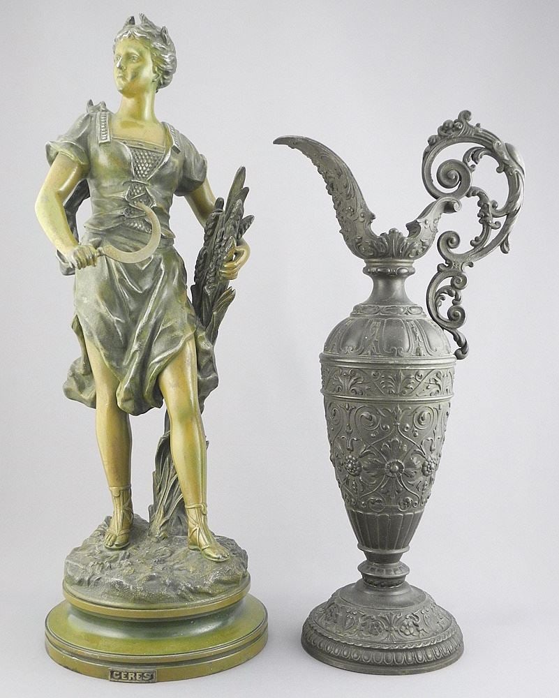 19th C. Spelter Figure "Ceres" (19"h) & Renaissance Revival Ewer, 16"h. (1 of 5)