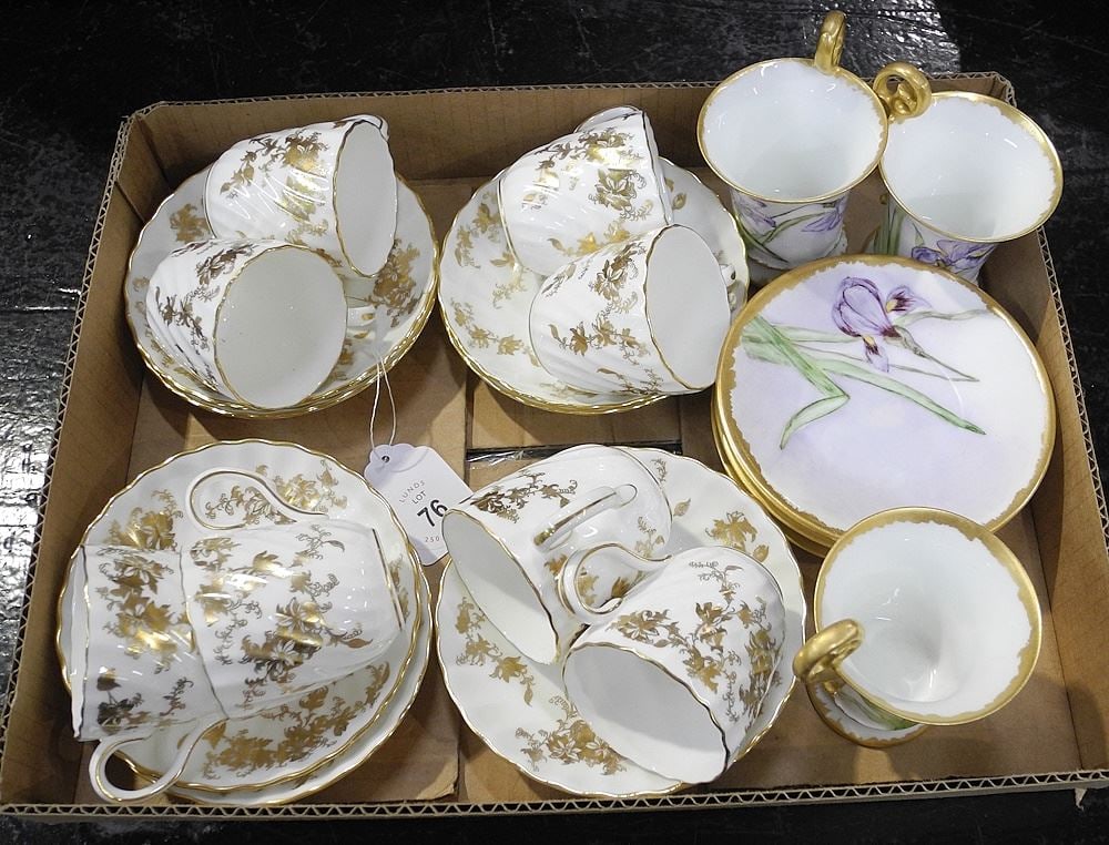 11 Demitasse Cups & Saucers: 8 Minton "Ancestral" / 3 T&L Limoges, 4 3/8" Diameter.: 11 Demitasse Cups & Saucers: 8 Minton "Ancestral" / 3 T&L Limoges, 4 3/8" Diameter.
