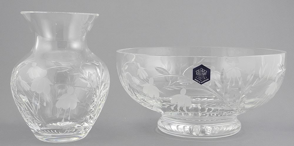 Stuart Crystal Bowl (3 7/8" x 8 1/8" Diam) with Original Box & Similar Vase (1 of 7)