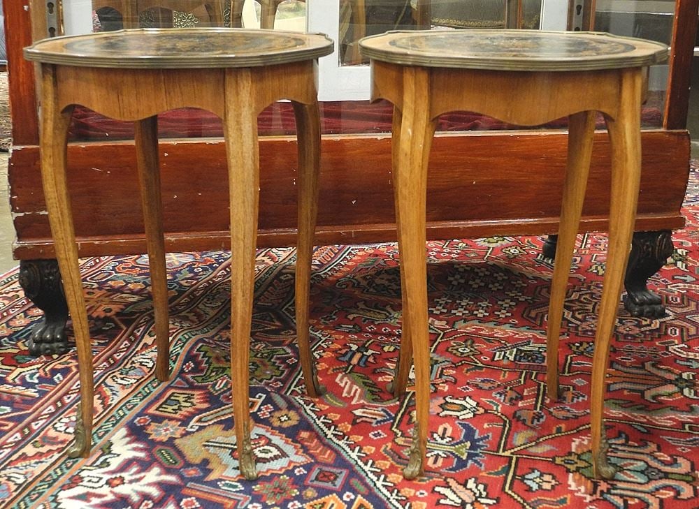 Pair of Louis XV-Style Marquetry Inlaid Side Tables, 19 1/4"h. (1 of 2)