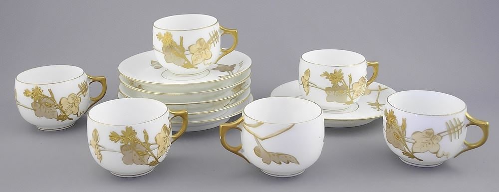 Six Limoges Demi Tasse Cups & Saucers, 4 5/8" Diameter.: Six Limoges Demi Tasse Cups & Saucers, 4 5/8" Diameter.