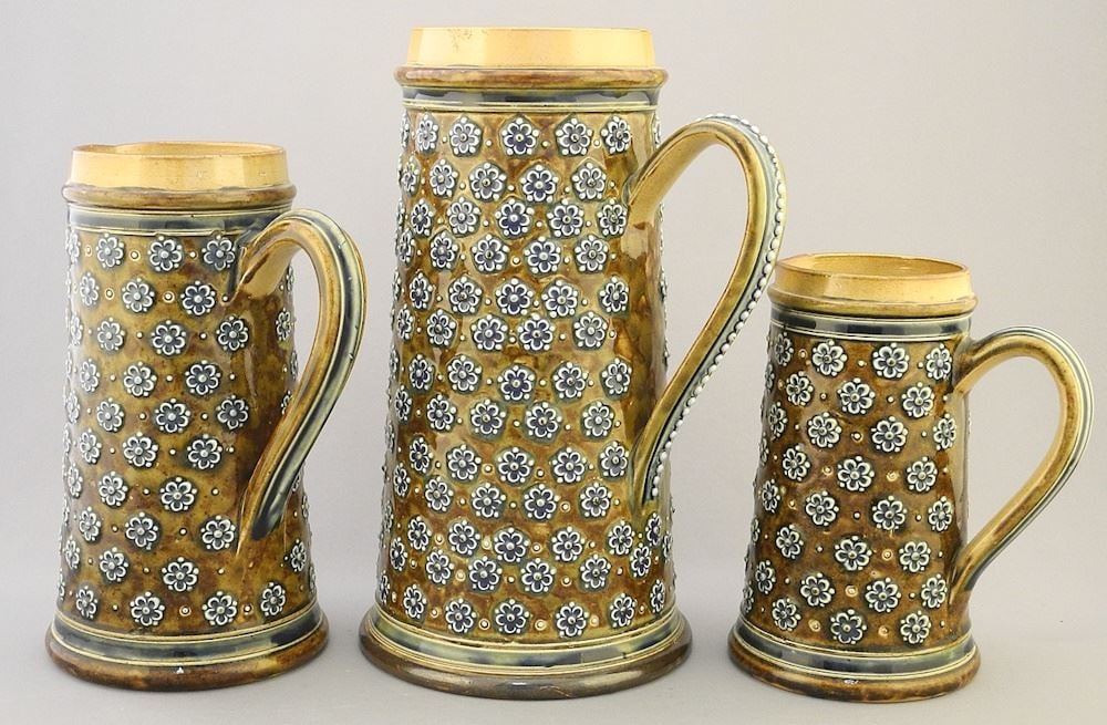 3 Royal Doulton Lambeth Floral Embossed Graduated Pitchers. (1 of 6)