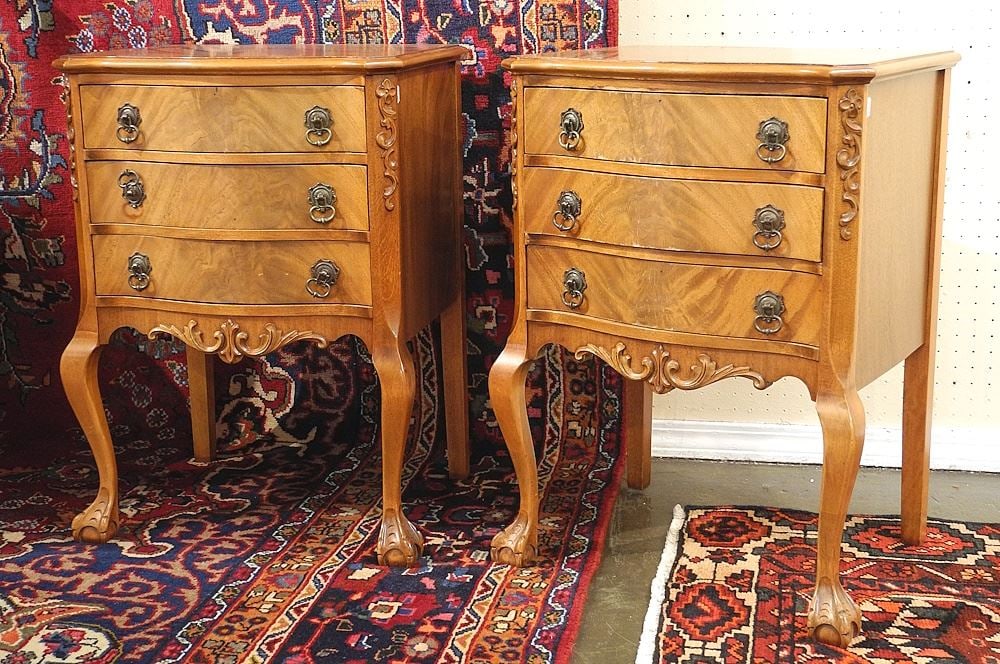 Pair of 3 Drawer Mahogany Night Tables, 25 1/2"h. (1 of 4)