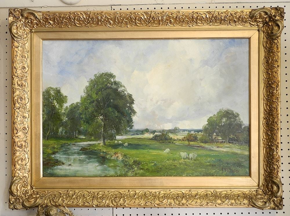 Oil on Canvas signed J. F. Slater (John Falconer), 20" x 30", "Country River with Sheep". (1 of 3)