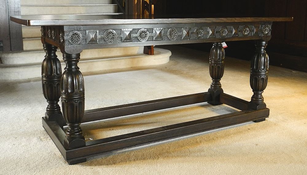 Elizabethan Style Carved Oak Refectory Table, 78" x 28" x 34"h. (1 of 9)