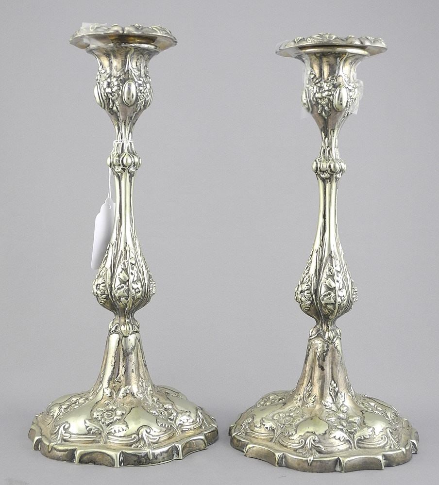 Pair of Silver Plated Candlesticks, Impressed PGS, 10 1/4"h. (1 of 2)
