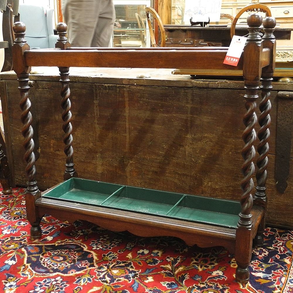 Mahogany Umbrella / Cane Stand with Original Drip Pan, 27" x 28 1/2" x 10".: Mahogany Umbrella / Cane Stand with Original Drip Pan, 27" x 28 1/2" x 10".
