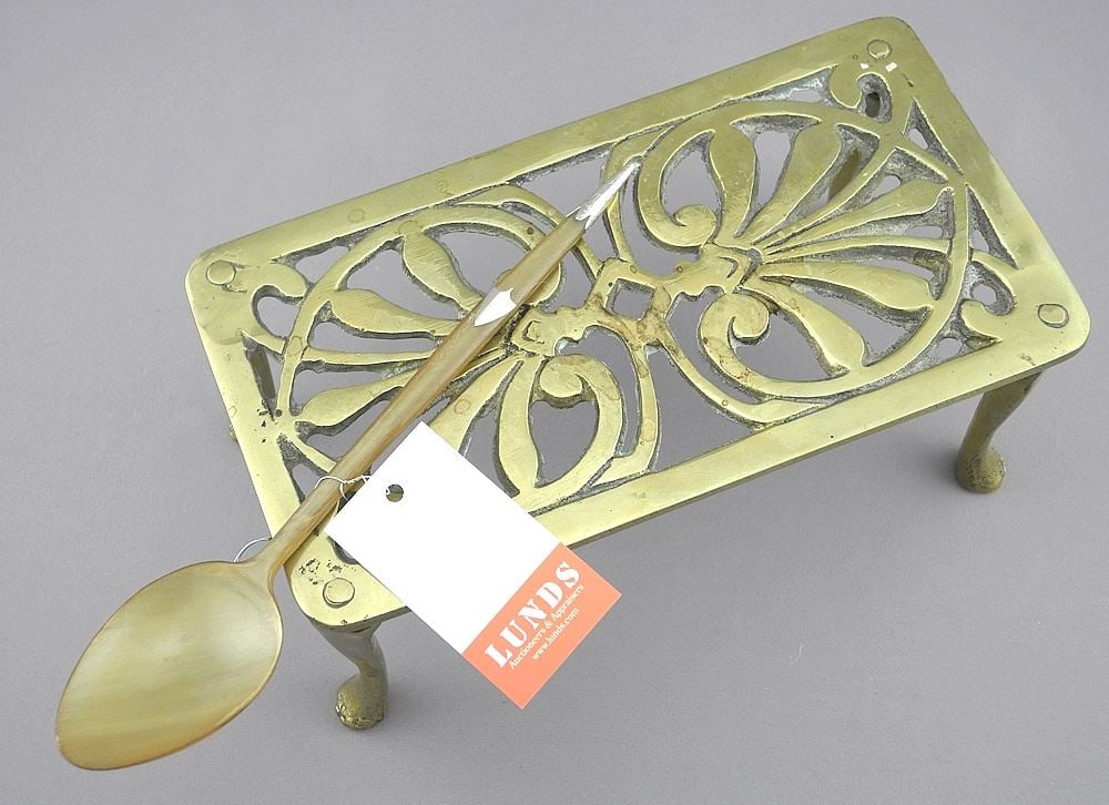 19th C. Fireplace Trivet & Scottish Silver Mounted Horn Spoon. (1 of 2)