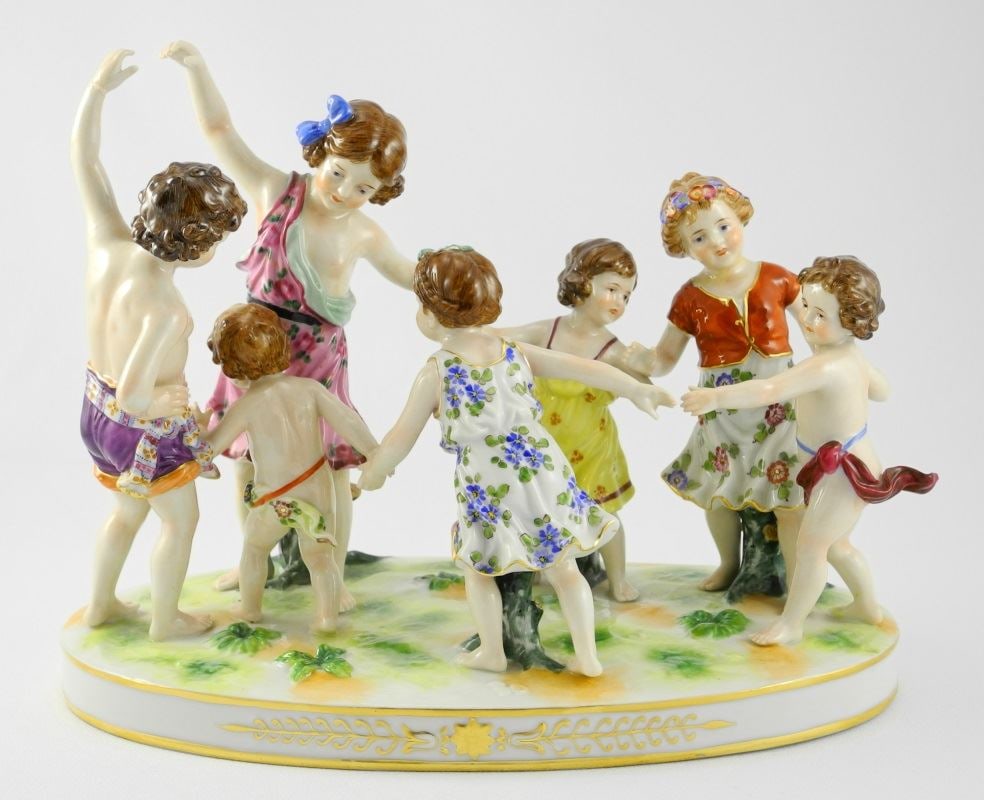 Continental Porcelain Figure Group 10", "Children Dancing" (restored). (1 of 4)