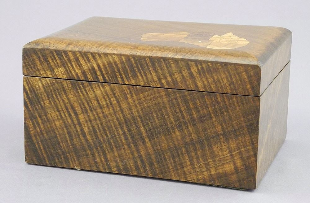Exotic Australian Hardwood Box with 1939 Boomerang Inscription, 3" x 5 3/4" x 4 1/4". (1 of 5)