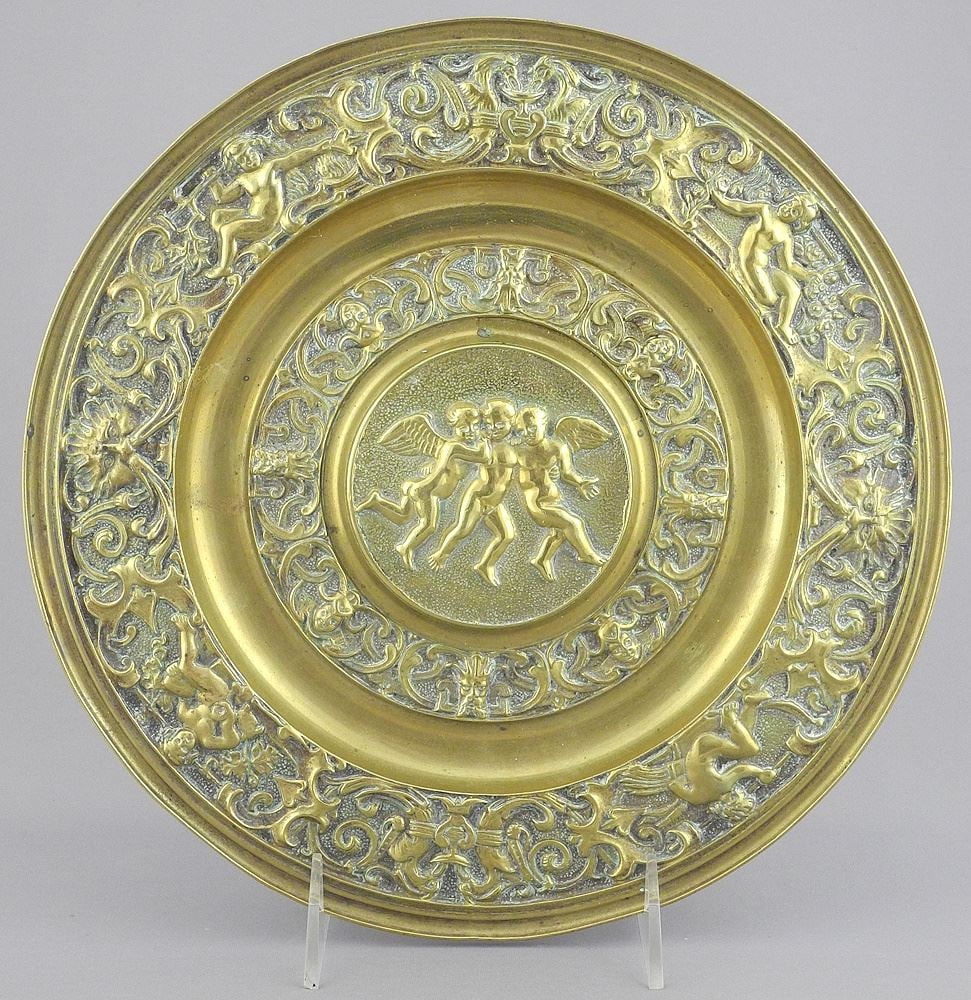 19th C. Bronze "North Wind" Dish, 10 1/8" Diam, 1304g. (1 of 9)