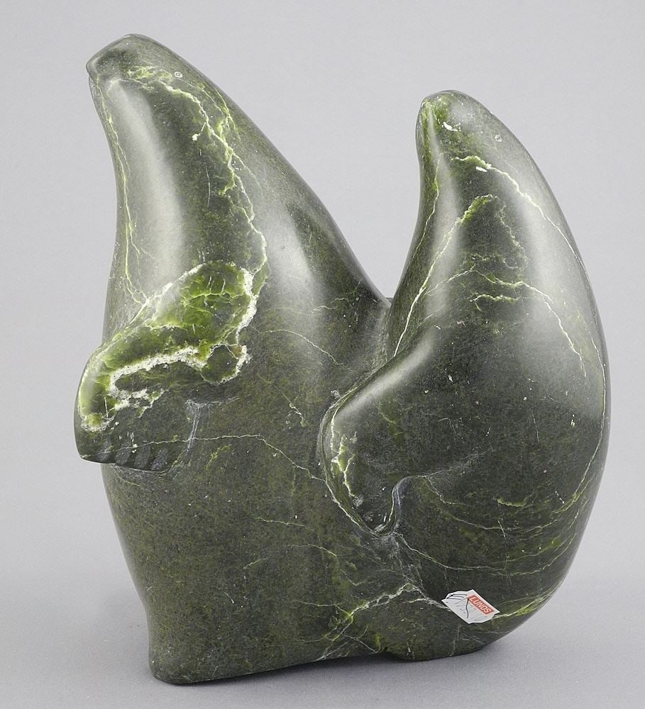 Arctic Bay Stone Sculpture signed E5215, 8 1/4"h, "Two Seals". (1 of 3)