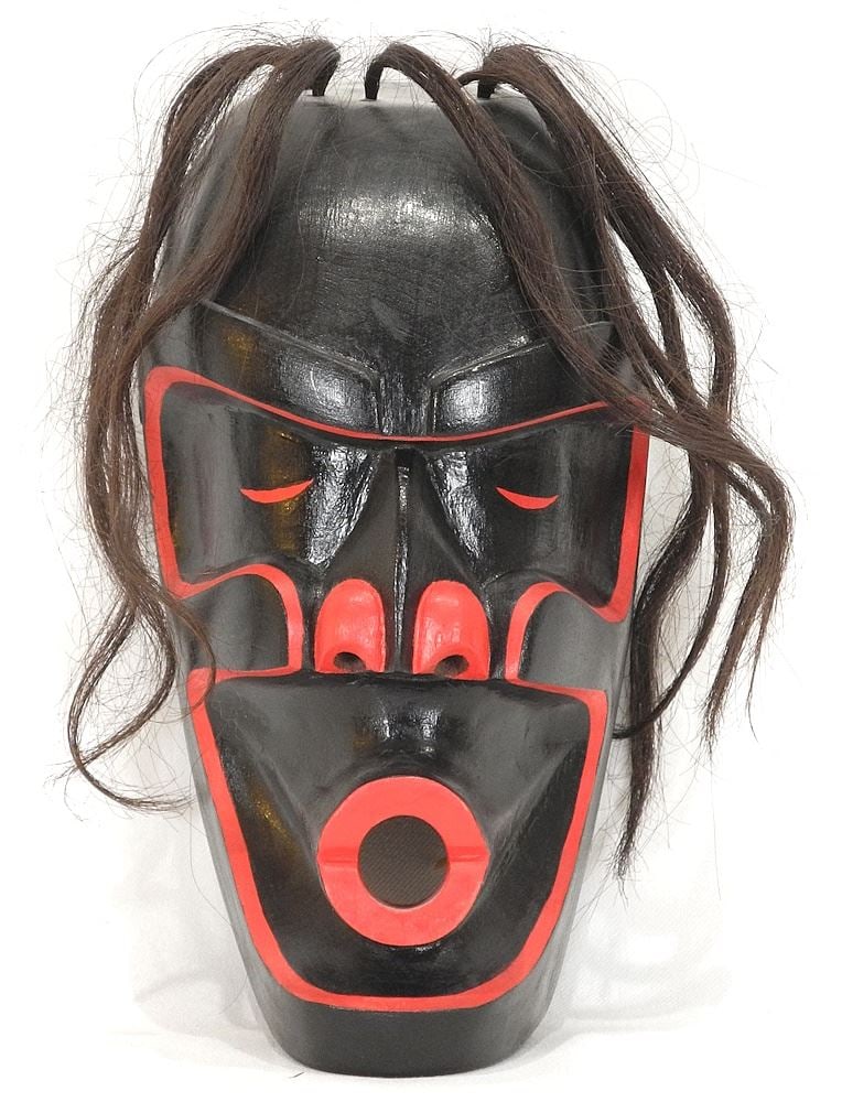 Kwagiulth "Dzunukwa" Mask signed Indistinctly, 10"h.: Kwagiulth "Dzunukwa" Mask signed Indistinctly, 10"h.
