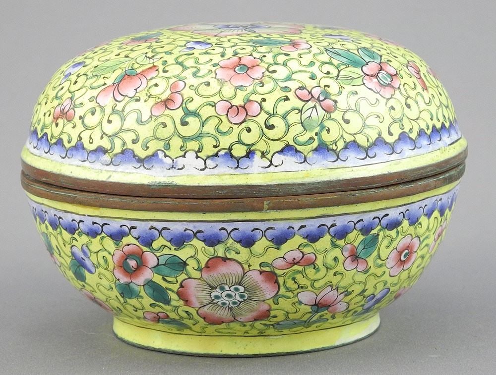 Chinese Enamel Circular Covered Box, 3 7/8". (1 of 4)