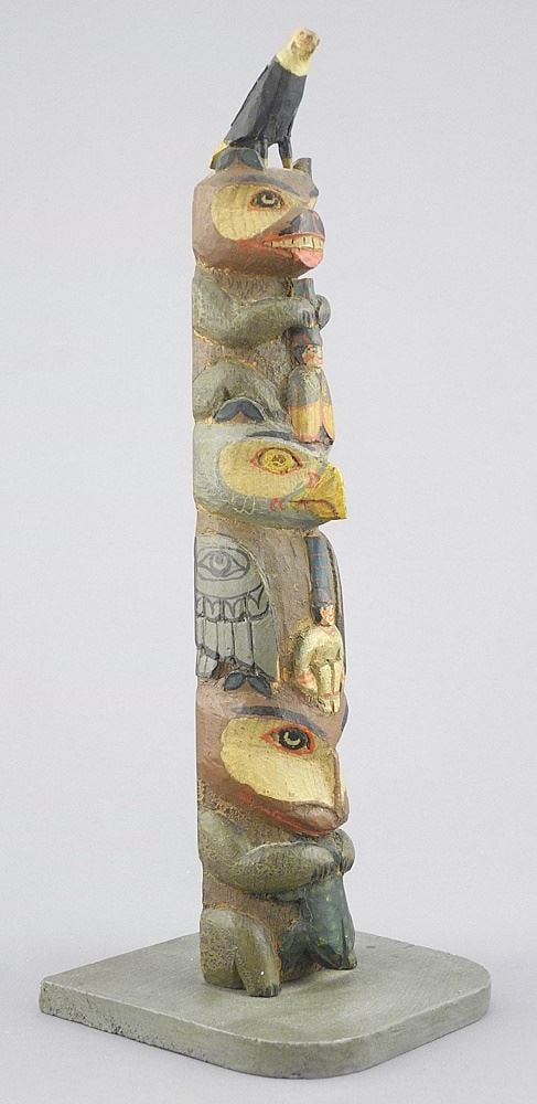Haida Model Totem Pole signed Mark Spence June 6th 1945, Massett QCI, 11"h. (1 of 6)