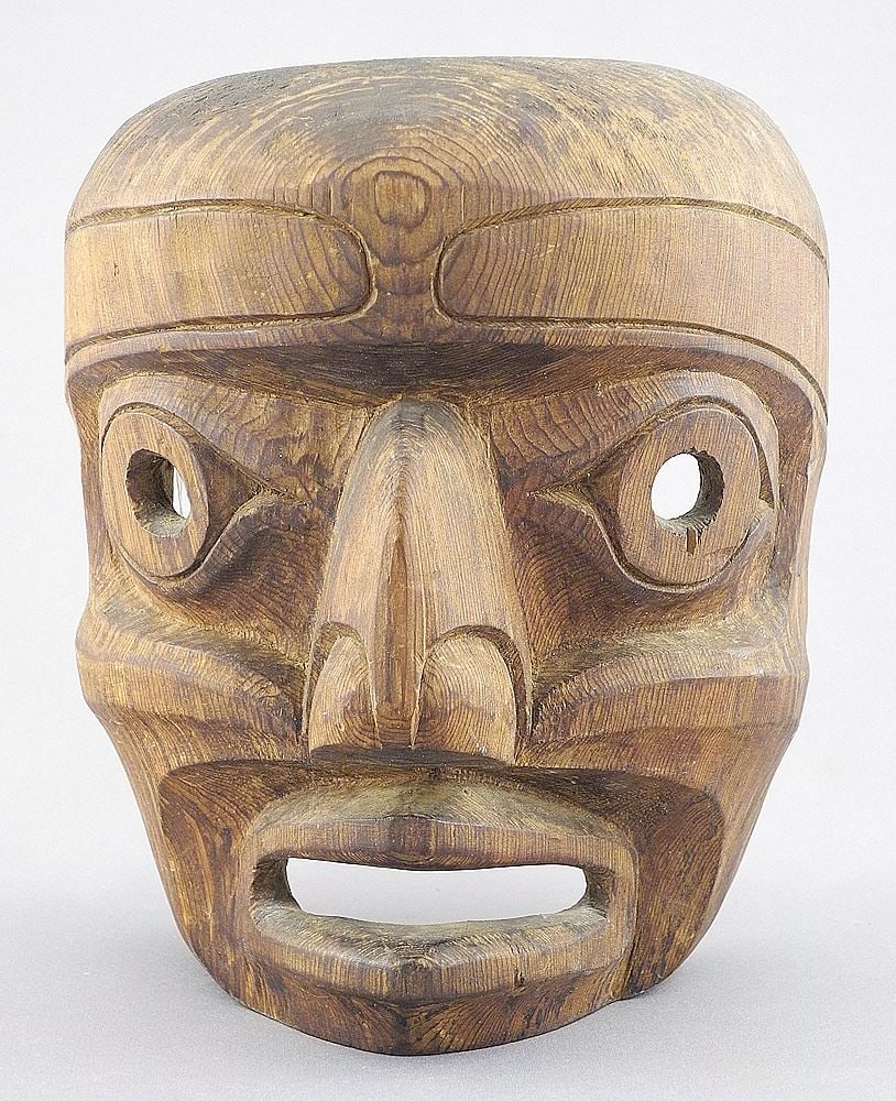 Cedar Mask signed Henry Hunt, 8" x 6 1/4" x 5 1/4". (1 of 4)