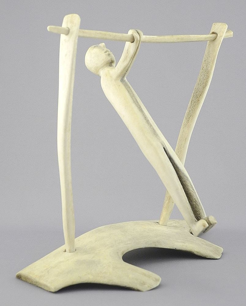 Inuit Antler 'Balancing Figure', Unsigned, Easily Disassembles, 8 7/8 x 9 1/2" x 5". (1 of 3)