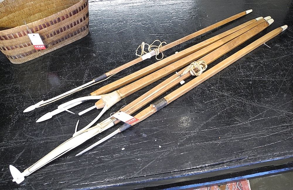 Collection of Arviat (Eskimo Point) 1/4 Scale Harpoons, 38"-44"L, Acquired 1971. (1 of 3)