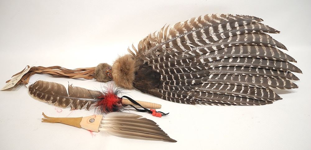 Collection of Feather Prayer Fans, 10" - 20", NO EXPORT.: Collection of Feather Prayer Fans, 10" - 20", NO EXPORT.