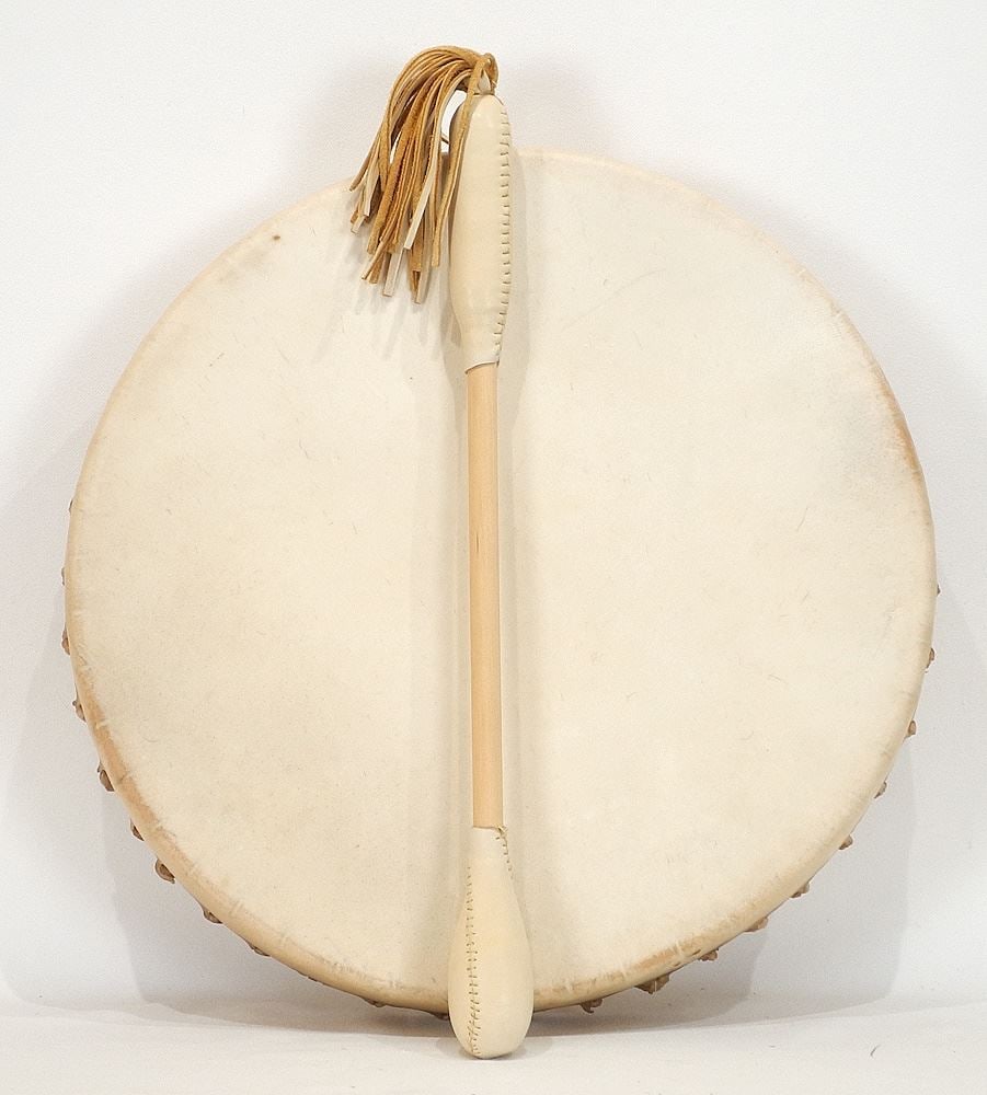 Northwest Coast Hide Drum with Stick , 14 3/4" Diameter. (1 of 2)