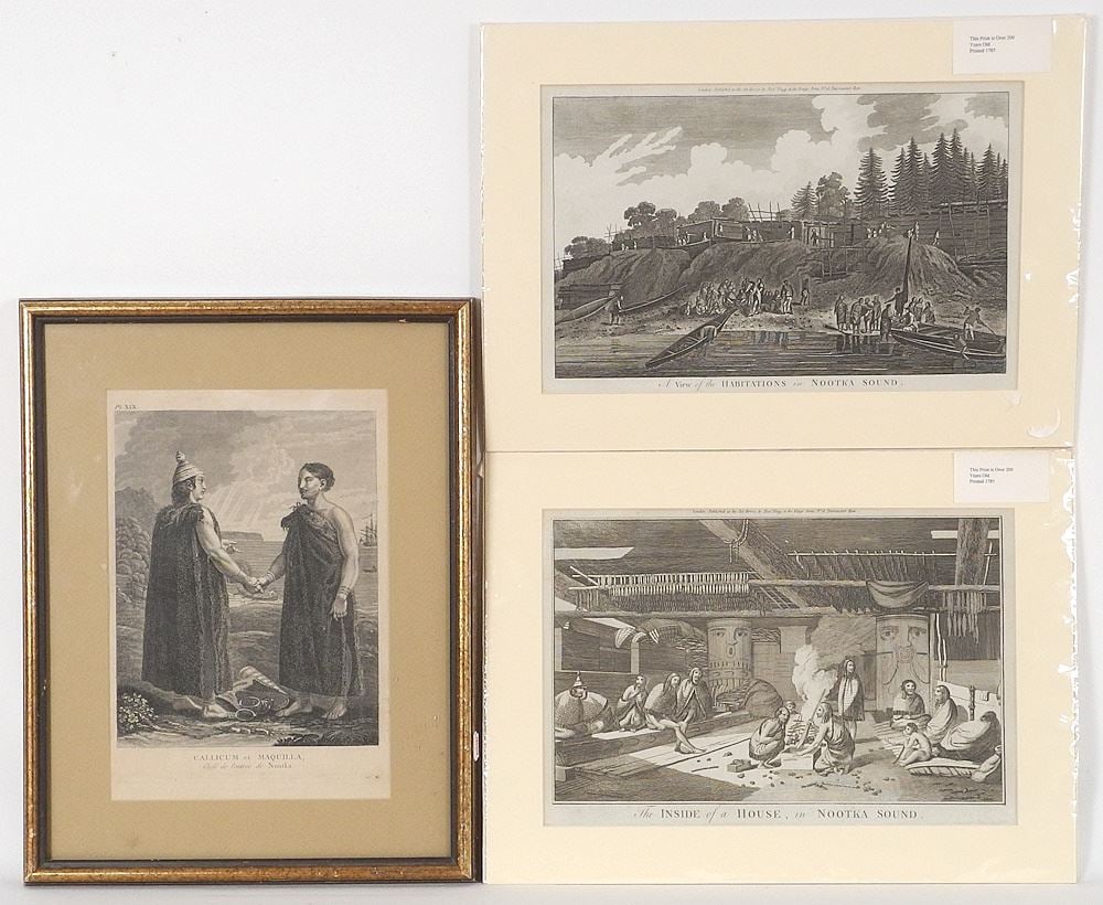 3 John Webber 'Nootka' Engravings, 2 Unframed, Approx. 9" x 13". (1 of 4)
