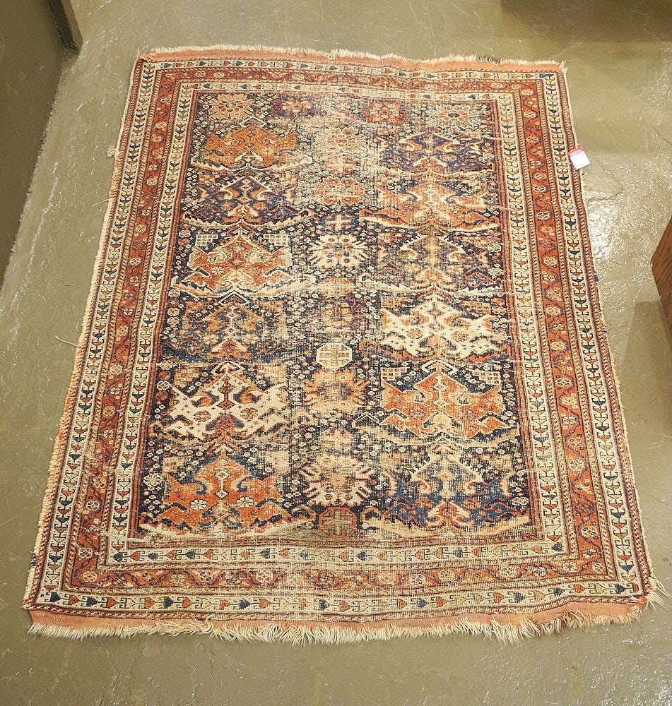 Hand Knotted Persian Carpet Approximately 4'3" x 5'9" (all over wear). (1 of 5)