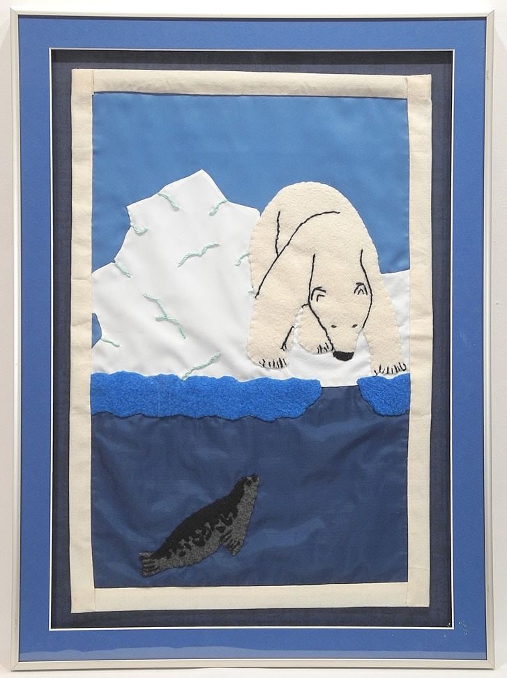 Framed Inuit Felt Embroidery, 21 1/4" x 14 1/2".: Framed Inuit Felt Embroidery, 21 1/4" x 14 1/2".