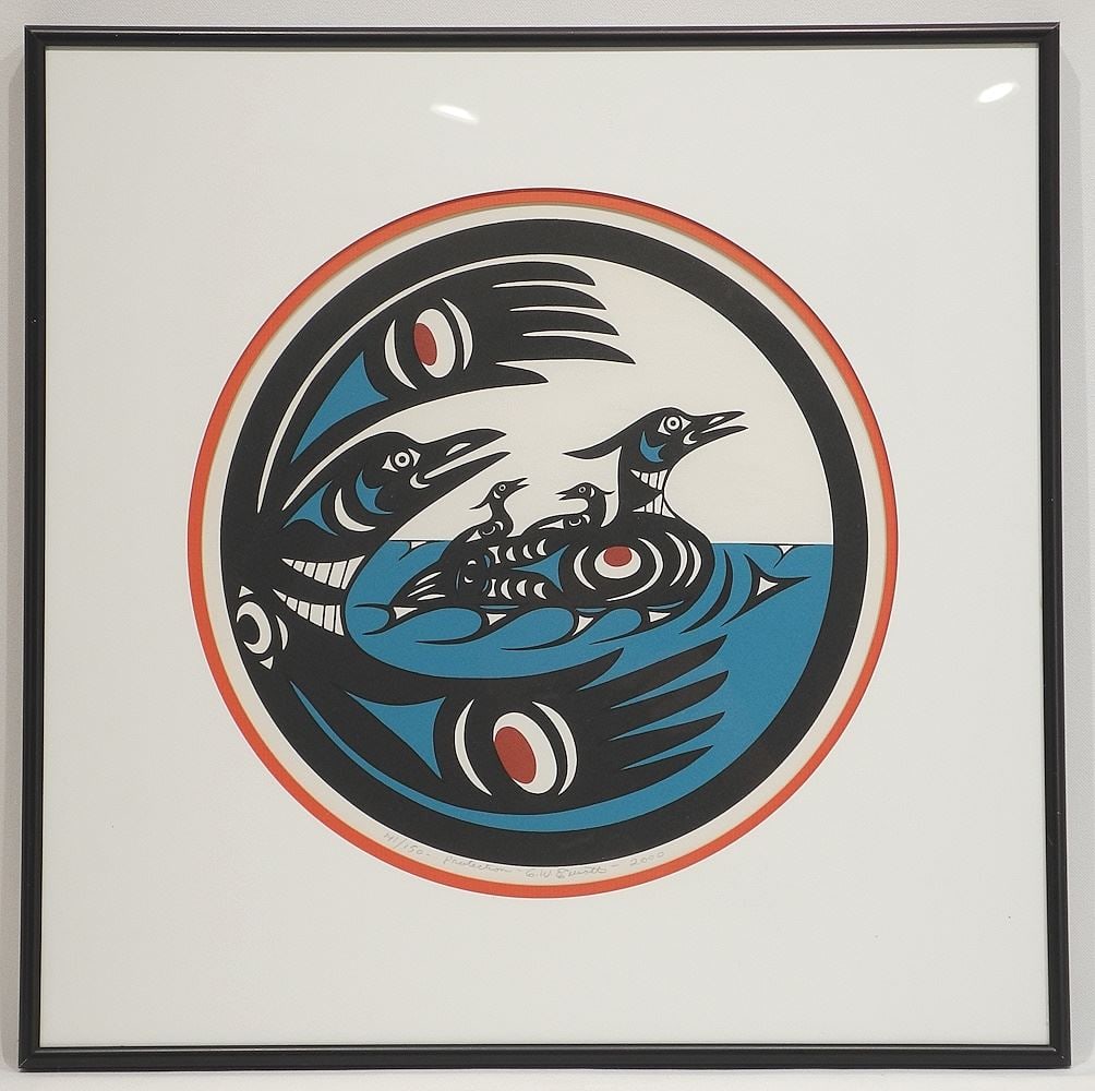 Coast Salish Serigraph signed C. (Charles) W. Elliott, 12" Diam., "Protection" #141/150. (1 of 3)