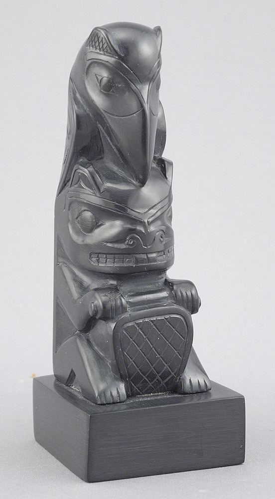 Argillite Model Totem Pole signed Aggie Davis, 4 1/2". (1 of 5)