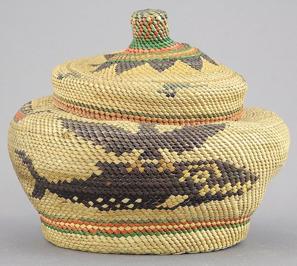 Nuu-Chah-Nulth Knob-Top Basket, Approximately 4" x 4 1/2" Diam. (1 of 4)