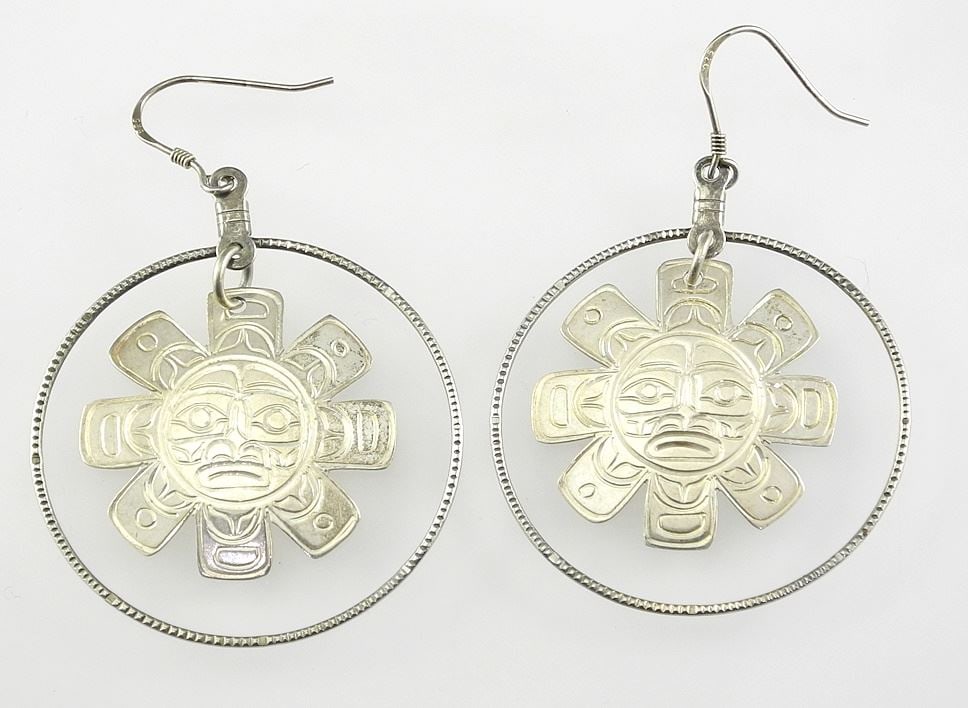 Pair of Northwest Coast Silver "Sun" Earrings Monogrammed VAL, 7.7g (1 of 3)