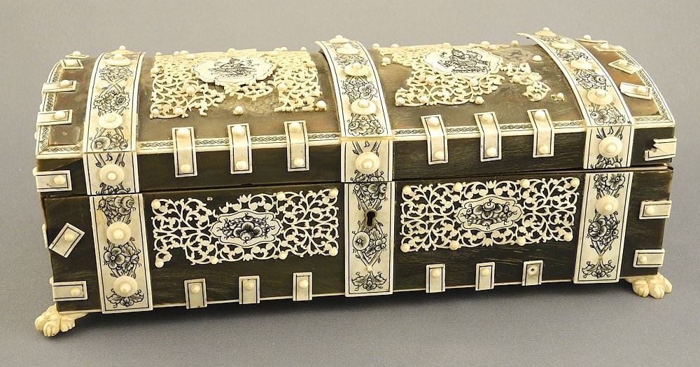 Anglo Indian Box, 3 5/8" x 10 7/8" x 4 7/8", NO EXPORT (condition noted) (1 of 7)