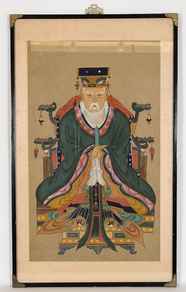 Chinese Coloured Block Print of an Imperial Figure, 29 3/4" x 17 3/4". (1 of 1)