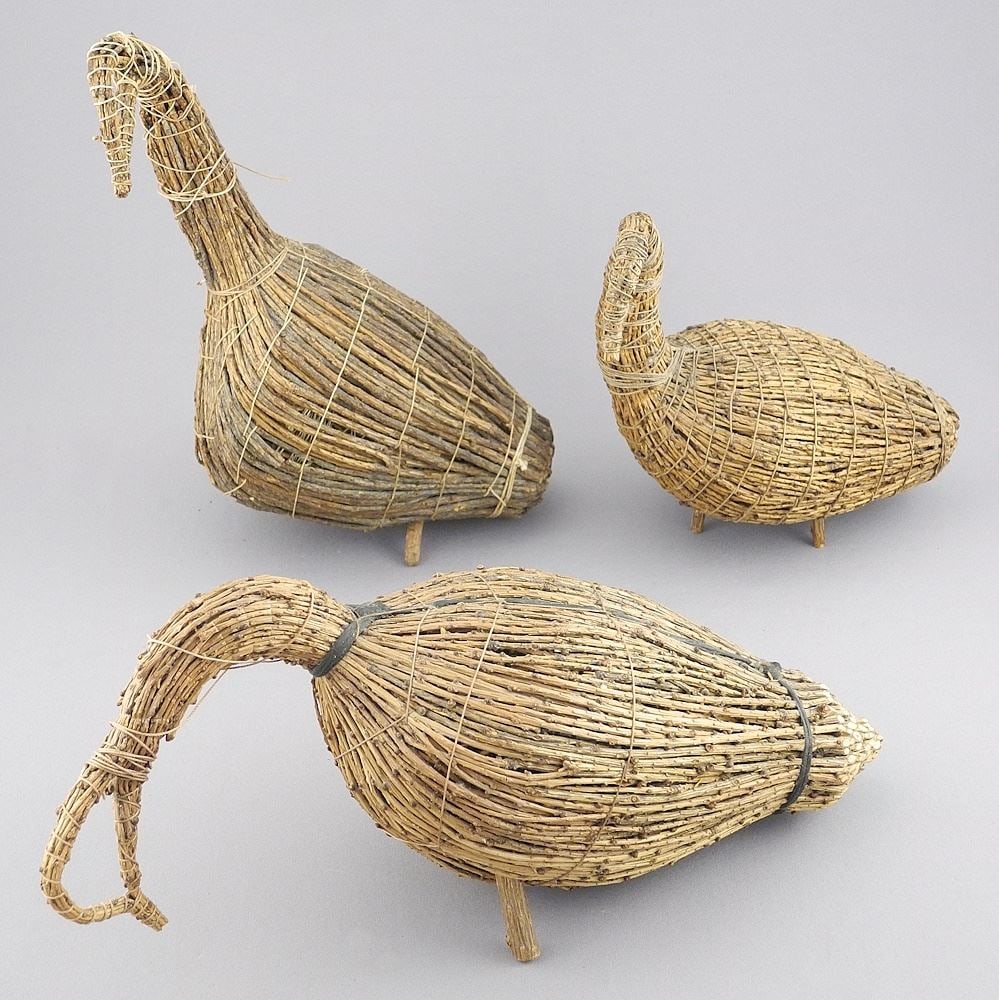 Three Cree Tamarack Birds, 5" - 9 1/8"h.: Three Cree Tamarack Birds, 5" - 9 1/8"h.