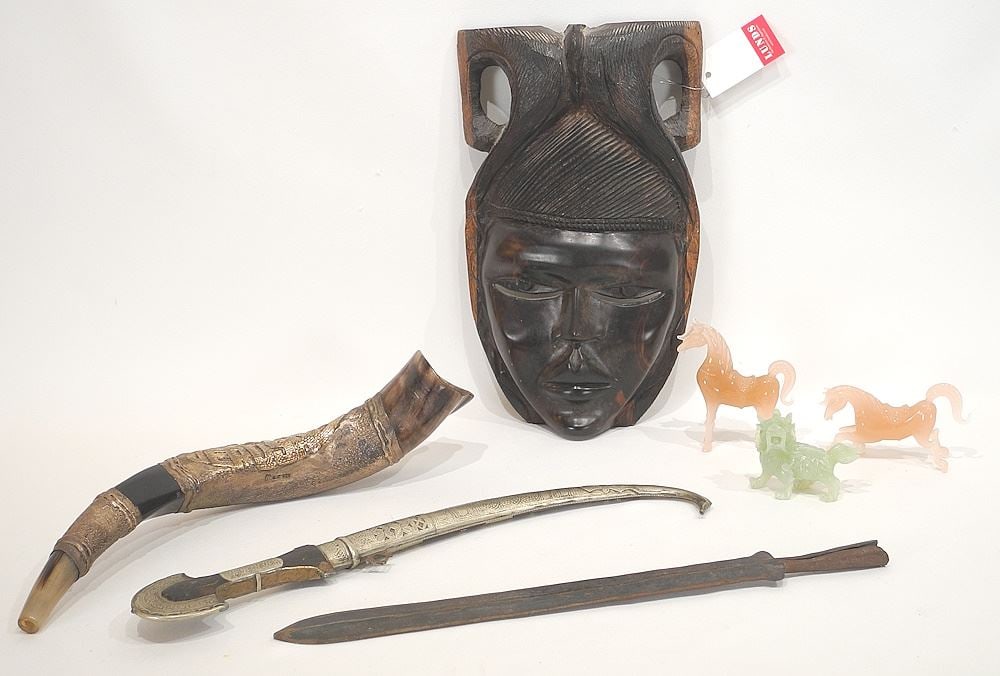Collection of African & Asian/Middle Eastern Items: Spear Tip / Animals / Knife / Mask. (1 of 5)