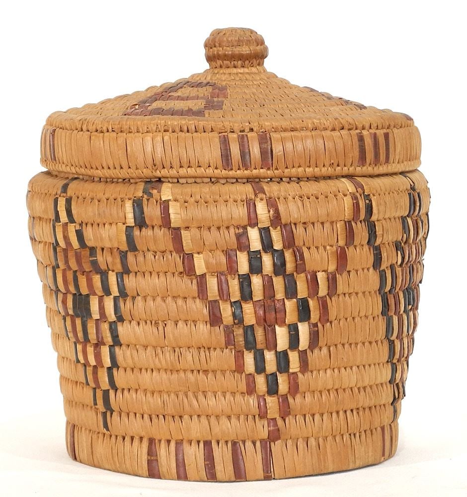 Salish Imbricated Covered Basket Monogrammed BCG, 9"h. (1 of 2)