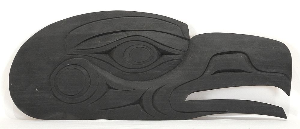 Coast Salish "Raven" Plaque signed Gus Modeste 2015, 19 1/2"L.: Coast Salish "Raven" Plaque signed Gus Modeste 2015, 19 1/2"L.