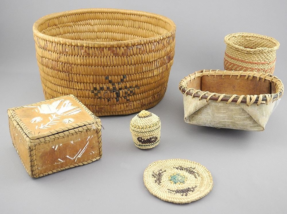 Collection of Various Baskets: Salish / Nuu-Chah-Nulth / Porcupine Quill.: Collection of Various Baskets: Salish / Nuu-Chah-Nulth / Porcupine Quill.