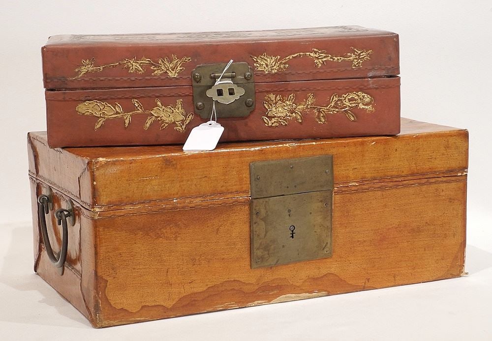Two Chinese Leather Boxes, 12 3/4" & 15"W. (1 of 4)