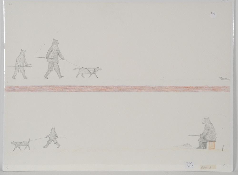 Graphite Drawing signed with Syllabics (Peter Aningmiuq), 18" x 24", "Arctic Life". (1 of 1)