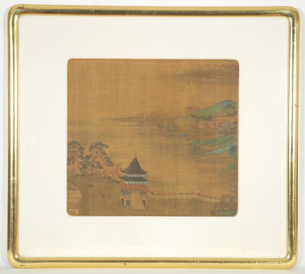 Ming Ink & Colour on Paper, 15" x 16 1/4", "Figures & Pavillion Complex". (1 of 11)