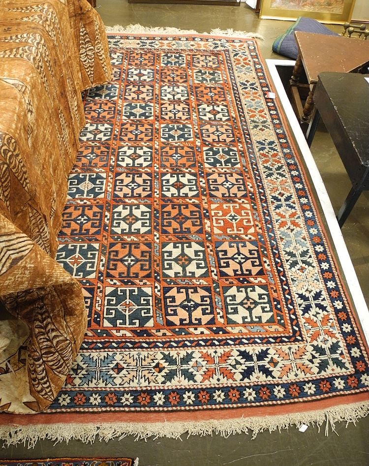 Hand Knotted Asian Carpet Approximately 6'3" x 10'3" (wear & restoration noted). (1 of 5)