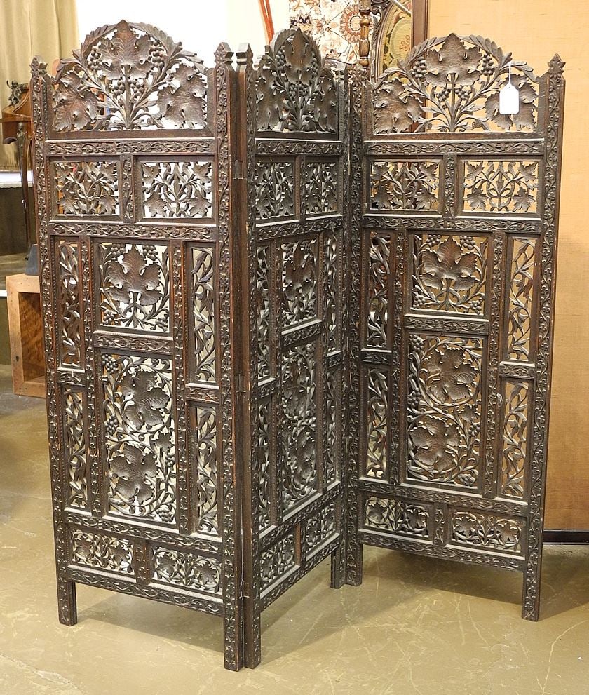 Indian Chip Carved 3 Panel Folding Screen, 41 1/2"h. (1 of 1)