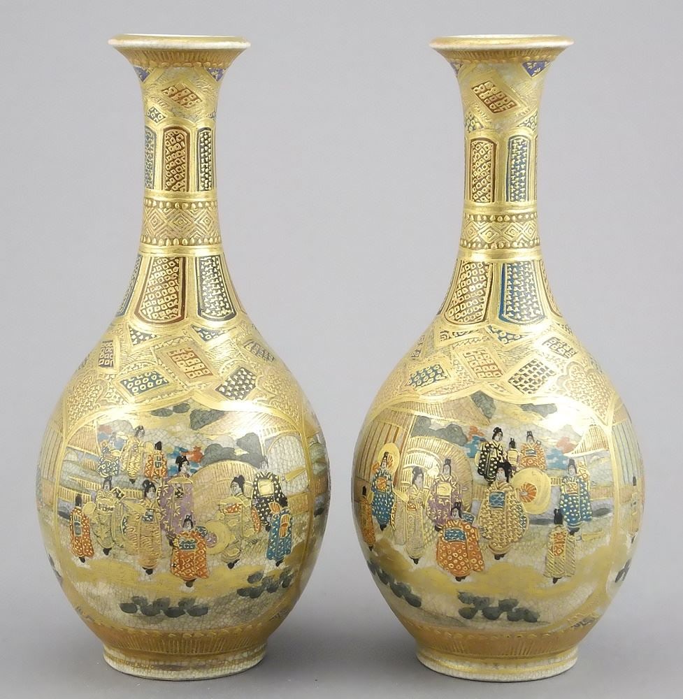 Pair of Satsuma Vases, 5 3/4"h.: Pair of Satsuma Vases, 5 3/4"h.