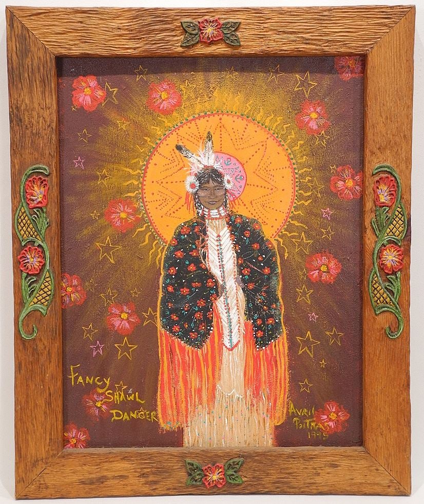 Oil on Canvas signed Avril Poitras 1995, 17 7/8" x 13 7/8", "Fancy Shawl Dancer". (1 of 4)