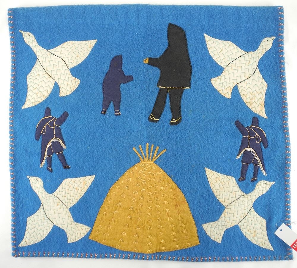 Baker Lake Felt Tapestry by  O. Avaala with Eskimo Art Tag, 26 1/2" x 29". (1 of 4)