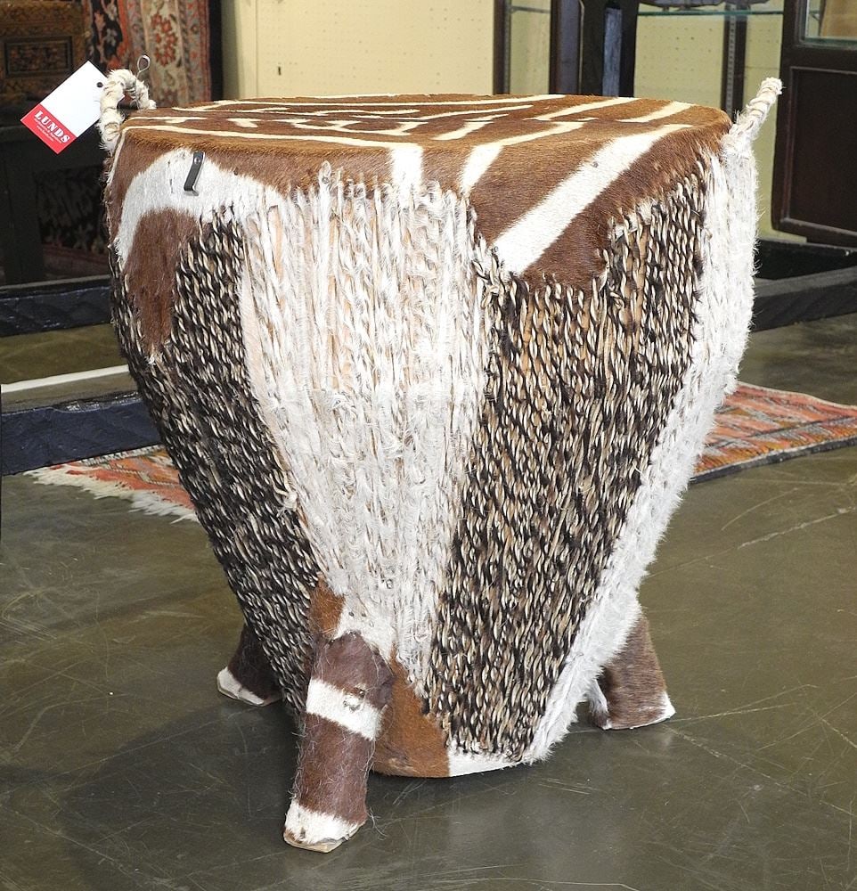 African Zebra Hide Drum, 19 1/2"h. (1 of 3)